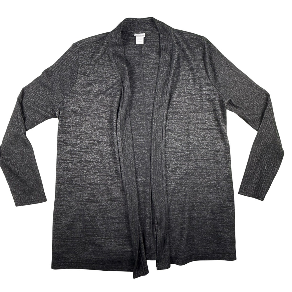 Chico's Open Front Cardigan Sweater Sz 1 (8/10) Black Stretch Boho Cottagecore